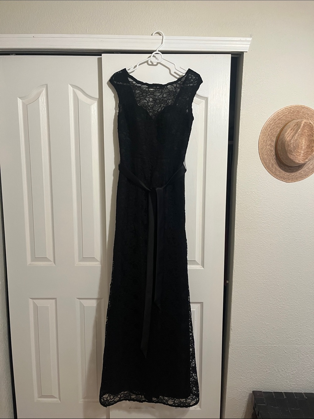 Tailored black lace formal gown